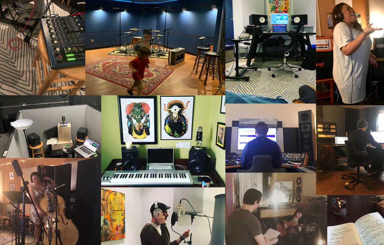 Collage of photos of differing musical artists and studios that Lauren DeMichiei has been to and worked in for musical projects